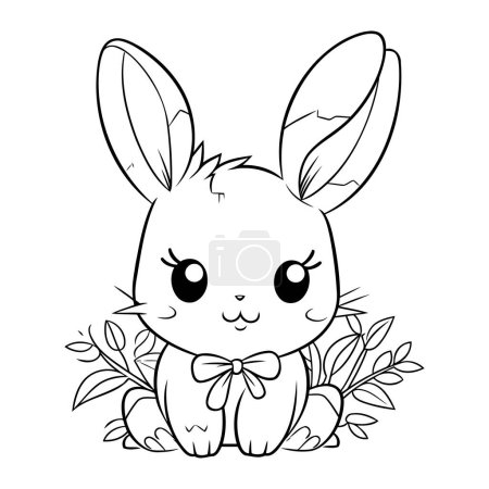 Illustration for Cute rabbit with flowers and leafs kawaii character vector illustration design - Royalty Free Image