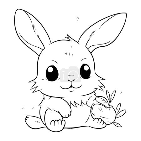 Illustration for Rabbit with easter egg   black and white vector illustration. - Royalty Free Image