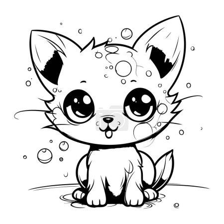 Illustration for Cute cartoon cat   black and white vector illustration for coloring book - Royalty Free Image