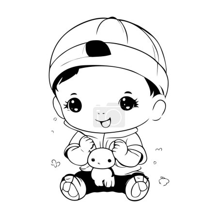 Photo for Cute baby boy playing with a teddy bear. Vector illustration. - Royalty Free Image