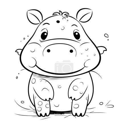 Illustration for Black and White Cartoon Illustration of Hippo Animal Character for Coloring Book - Royalty Free Image