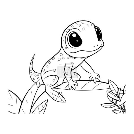 Illustration for Cute little lizard on a branch. Coloring book for children. - Royalty Free Image