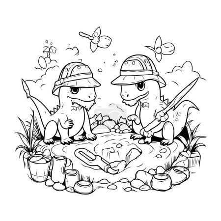 Illustration for Black and White Cartoon Illustration of Cute Turtle Fantasy Characters Coloring Book - Royalty Free Image