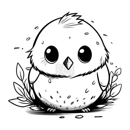 Illustration for Cute cartoon owl. Black and white vector illustration for coloring book. - Royalty Free Image