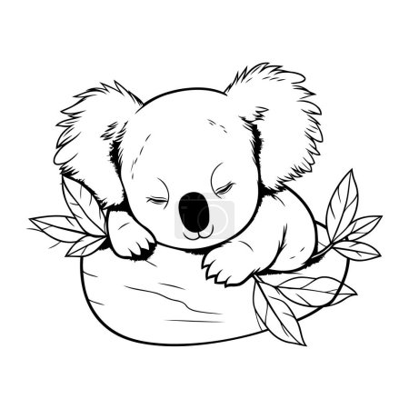 Téléchargez les illustrations : Mignon koala dormir sur une casserole avec des feuilles. Illustration vectorielle. - en licence libre de droit