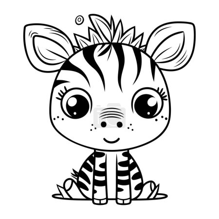 Téléchargez les illustrations : Illustration vectorielle dessin animé animal zèbre mignon design graphique en noir et blanc - en licence libre de droit