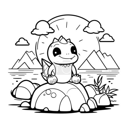 Ilustración de Dibujo para colorear página de lindo dinosaurio Vector Ilustración. - Imagen libre de derechos