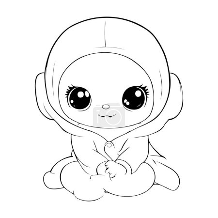 Téléchargez les illustrations : Joli bébé astronaute en combinaison spatiale. Illustration vectorielle pour livre à colorier. - en licence libre de droit