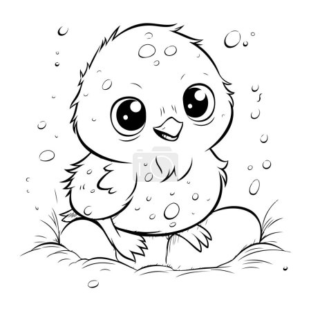 Illustration for Black and White Cartoon Illustration of Cute Baby Chick Sitting on the Ground with Bubbles for Coloring Book - Royalty Free Image