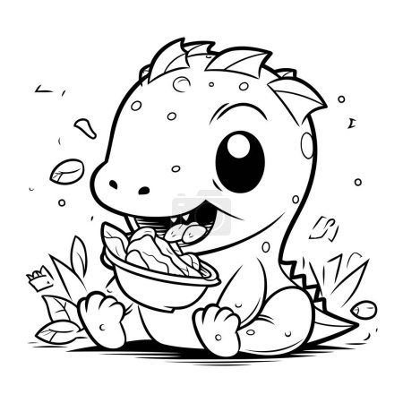 Illustration for Black and White Cartoon Illustration of Dinosaur Food for Coloring Book - Royalty Free Image
