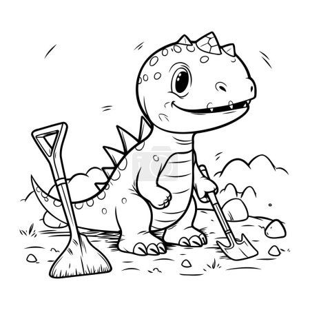 Ilustración de Ilustración vectorial de dinosaurio lindo con pala. Libro para colorear para niños - Imagen libre de derechos