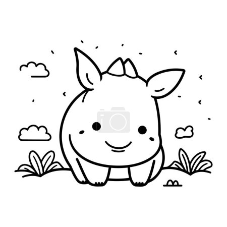 Illustration for Cute little piggy animal cartoon vector illustration graphic design black and white - Royalty Free Image