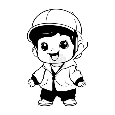 Illustration for Cute little boy wearing a helmet and overalls. Vector illustration. - Royalty Free Image
