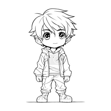 Illustration for Cute little boy cartoon character. Vector illustration for coloring book page. - Royalty Free Image