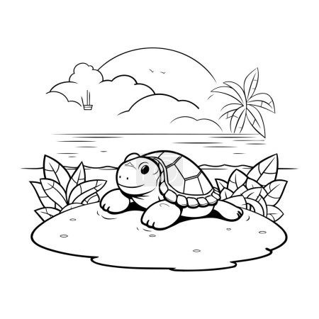 Téléchargez les illustrations : Tortue sur la plage. Livre à colorier pour enfants. Illustration vectorielle - en licence libre de droit