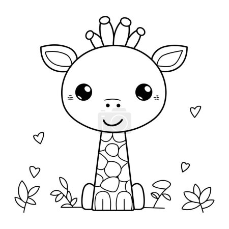 Téléchargez les illustrations : Mignon animal girafe avec des feuilles kawaii personnage vecteur illustration conception - en licence libre de droit