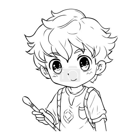 Illustration for Coloring Page Outline Of a Cute Little Boy with Paintbrush - Royalty Free Image