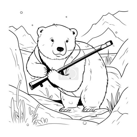 Ilustración de Oso polar con rifle. Ilustración vectorial en blanco y negro. - Imagen libre de derechos