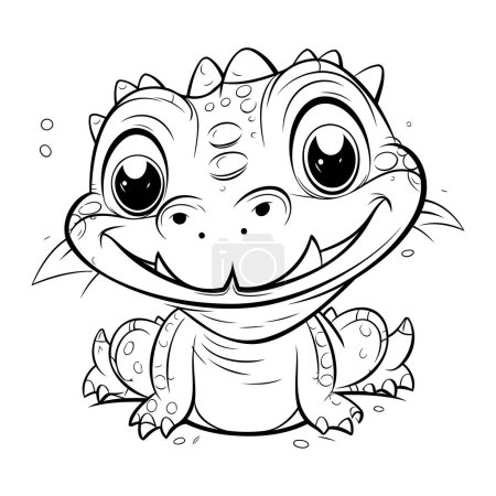 Téléchargez les illustrations : Jolie grenouille de dessin animé. Illustration vectorielle noir et blanc pour livre à colorier. - en licence libre de droit
