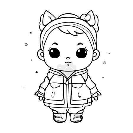 Photo for Coloring book for children. Cute baby girl in winter clothes - Royalty Free Image