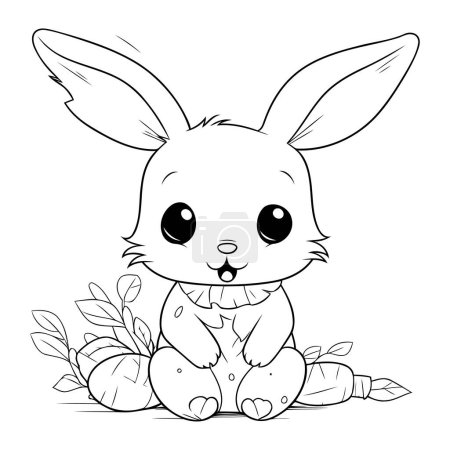 Illustration for Cute cartoon bunny with leaves. Vector illustration for coloring book. - Royalty Free Image