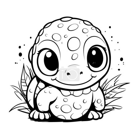 Illustration for Cute little baby turtle sitting on the grass. Vector illustration. - Royalty Free Image