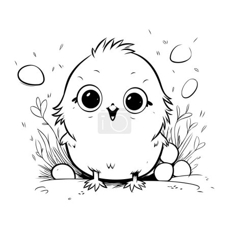 Illustration for Cute cartoon chick. Black and white vector illustration for coloring book. - Royalty Free Image