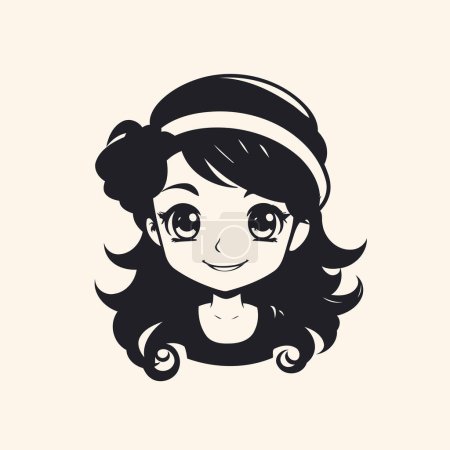 Illustration for Vector illustration of a beautiful young woman in a hat with curly hair. - Royalty Free Image