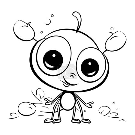 Téléchargez les illustrations : Illustration de bande dessinée noire et blanche de personnage drôle de fourmi pour le livre de coloriage - en licence libre de droit
