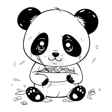 Ilustración de Lindo panda con un tazón de comida. Ilustración vectorial. - Imagen libre de derechos