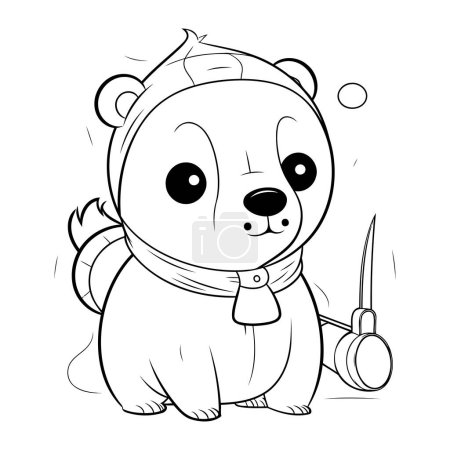 Illustration for Illustration of a Cute Cartoon Panda with a Knife and Scarf - Royalty Free Image