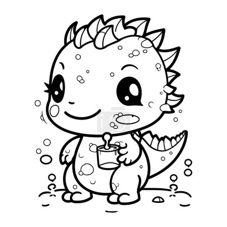 Ilustración de Libro para colorear para niños. lindo dinosaurio con una taza de té - Imagen libre de derechos