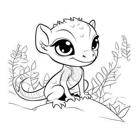 Illustration for Cute little iguana sitting on the grass. Vector illustration. - Royalty Free Image