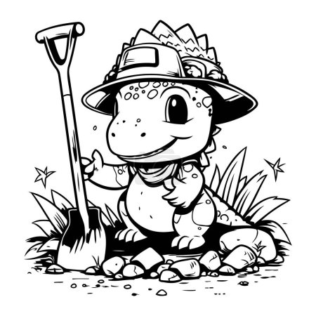 Illustration for Cartoon Illustration of Cute Dinosaur Farmer Character for Coloring Book - Royalty Free Image