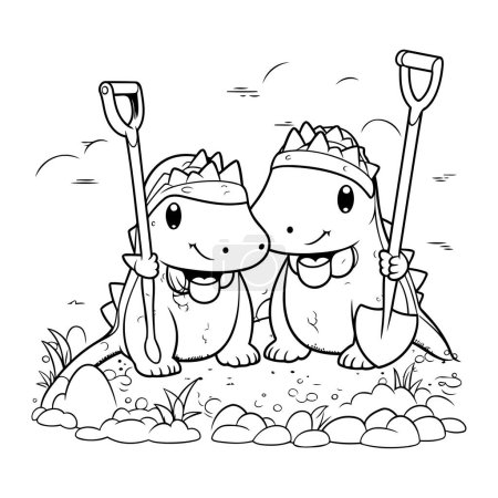 Illustration for Gardeners couple with shovel and shovel cartoons vector illustration graphic design - Royalty Free Image