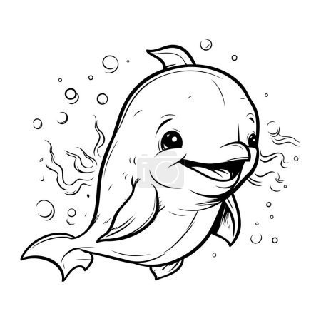 Ilustración de Ilustración vectorial de lindo delfín de dibujos animados. Libro para colorear para niños. - Imagen libre de derechos