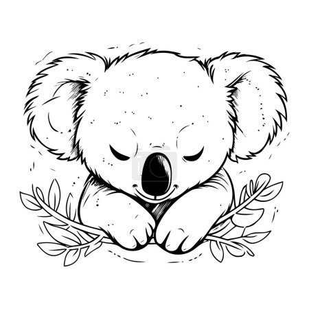 Téléchargez les illustrations : Koala dormant avec des feuilles. Illustration vectorielle d'un koala dessin animé. - en licence libre de droit