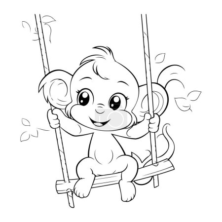 Illustration for Cute cartoon elephant on a swing. Vector illustration for coloring book. - Royalty Free Image