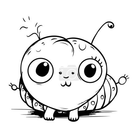 Illustration for Cute cartoon caterpillar. Black and white vector illustration for coloring book. - Royalty Free Image