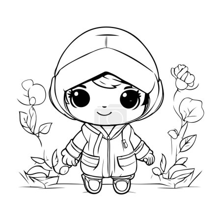 Photo for Cute little boy in a raincoat and hat with flowers. Vector illustration. - Royalty Free Image