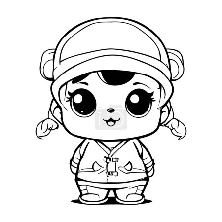 Illustration for Cute Cartoon Astronaut Girl Vector Illustration for Coloring Book - Royalty Free Image