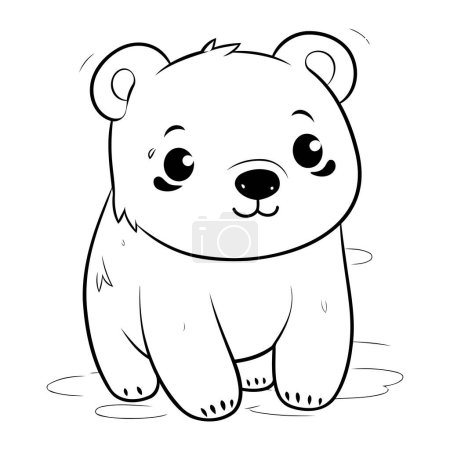 Illustration for Black and white illustration of a cute bear sitting on the ground. - Royalty Free Image