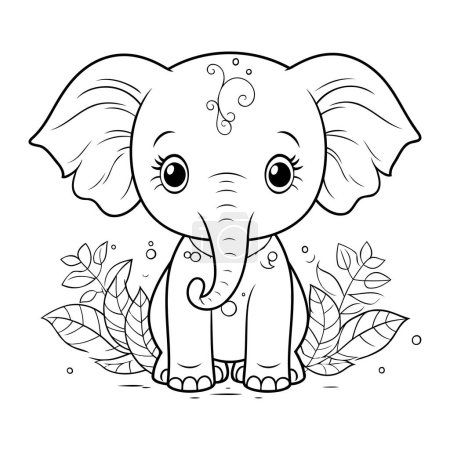Illustration for Coloring Page Outline Of Cute Elephant Cartoon Character Vector Illustration - Royalty Free Image