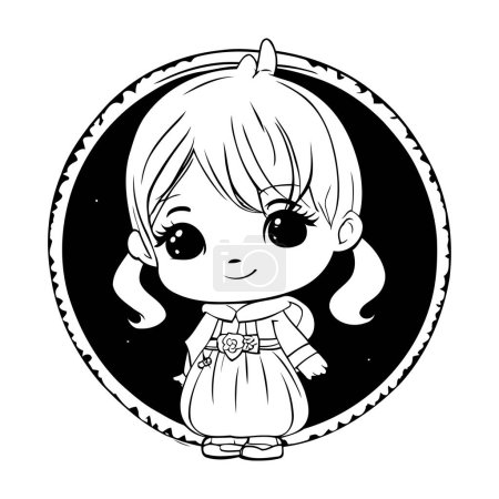 Illustration for Cute little girl cartoon vector illustration graphic design in black and white - Royalty Free Image