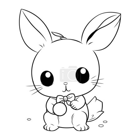 Illustration for Cute cartoon bunny with a gift. Vector illustration for coloring book. - Royalty Free Image