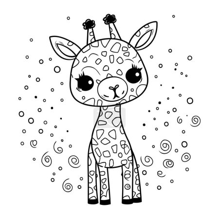 Illustration for Cute cartoon giraffe. Black and white vector illustration for coloring book. - Royalty Free Image