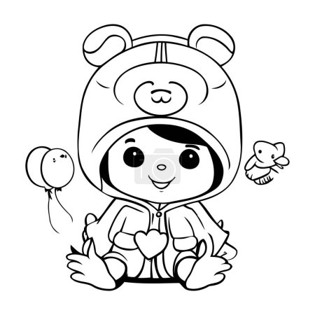 Ilustración de Ilustración de dibujos animados en blanco y negro del lindo personaje del oso bebé para colorear libro - Imagen libre de derechos