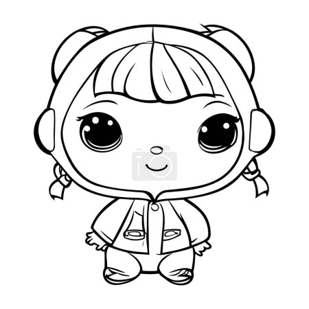 Illustration for Cute little girl cartoon. Vector illustration coloring book for kids. - Royalty Free Image