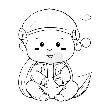 Ilustración de Página para colorear Esquema de dibujos animados lindo bebé personaje mascota - Imagen libre de derechos