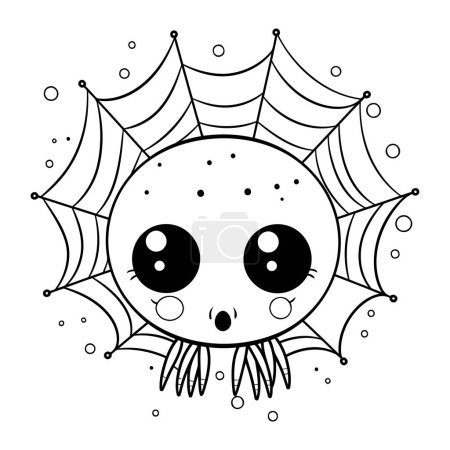 Illustration for Cute spider with spiderweb icon cartoon vector illustration graphic design in black and white - Royalty Free Image